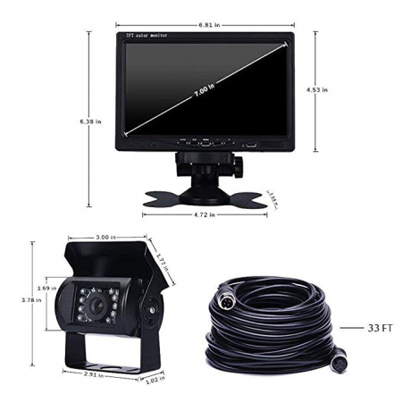 Kit marsarier Navi-it cu camera si display de 7" 12V, pentru Camioane, Autocare, Bus-uri, rezistenta la apa si praf, Wireless transmisie fara fir [12]