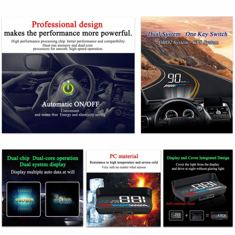 HUD Auto, universal, 3,5 inchi, Vitezometru OBD2 Interfata GPS, Viteza, RPM motor, Avertizare de supraviteza, Masurare kilometraj, Modul GPS pentru toate vehiculele [2]