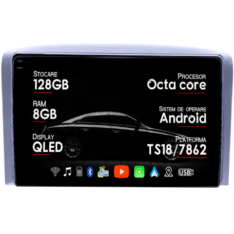Aveo - Navigatie 2006/Lova/Captiva/Centra/Aveo/Epica, 8GB RAM 128GB ROM, Octacore, Platforma TS18, Android 13, Display QLED 9”, Suporta camera 360º, DSP, Carplay&Android Auto, SIM 4G, Ventilator Activ