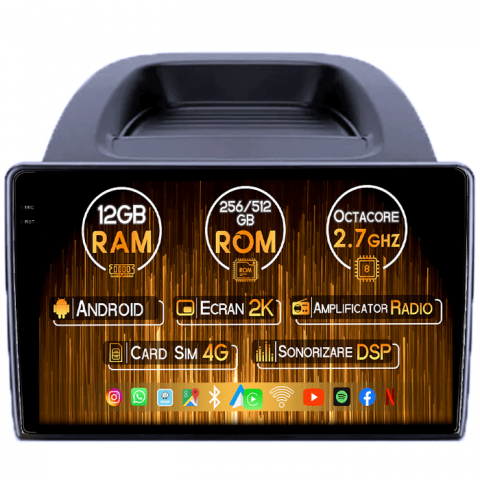 Ecosport - Navigatie compatibila cu Ecosport 2018-2023, 12GB RAM 256GB ROM, Android 13, Rezolutie 2K, Display QLED, 9", DSP, Carplay, Android Auto, Internet, Youtube, Waze, Wi Fi, USB
