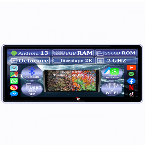 Navigatii Dedicate - Navigatie dedicata A4/A5 B9 2017+, 8 GB RAM 256 ROM, Android 13, Display 2K, QLED, 10.25", DSP, Carplay, Android Auto, SIM 4G, suport camere 360