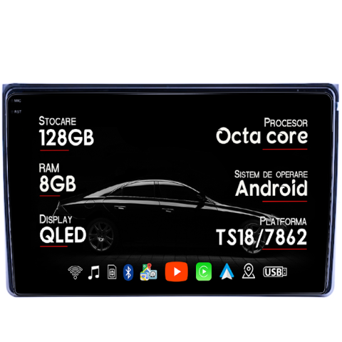 Navigatii Dedicate - Navigatie Fiat Panda 2003-2012 8GB RAM 128GB ROM, Octacore, Platforma TS18, Android 14, Display QLED 9", Suporta camera 360", DSP, Carplay&Android Auto, SIM 4G, Ventil