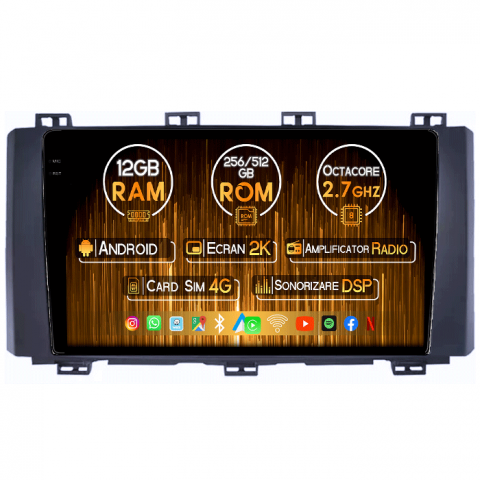 Seat - Navigatie dedicata Ateca 2016-2022, 12GB RAM 256GB ROM, Android 13, Rezolutie 2K, Display QLED 9", DSP, Carplay&Android Auto, SIM 4G, Ventilator Activ, Suport Camere 360