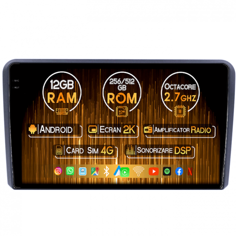 Audi - Navigatie dedicata Audi A3 2003 - 2013, 12GB RAM 256GB ROM, Android 13, Rezolutie 2K, Display QLED, 9", DSP, Carplay, Android Auto, Internet, Youtube, Waze, Wi Fi, USB