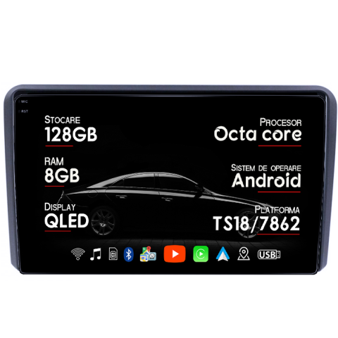 Navigatii Dedicate - Navigatie dedicata Audi A3 2003 - 2013, 8GB RAM 128GB ROM, Octacore, Platforma TS18, Android 13, Display QLED 9”, Suporta camera 360º, DSP, Carplay&Android Auto, SIM 4G, Ventilator Activ