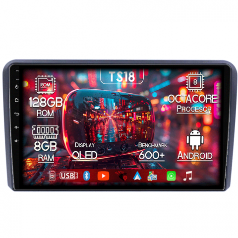 Audi A3 - Navigatie dedicata Audi A3 2003 - 2013, 8GB RAM 128GB ROM, Octacore, Platforma TS18, Android 13, Display QLED 9”, Suporta camera 360º, DSP, Carplay&Android Auto, SIM 4G, Ventilator Activ