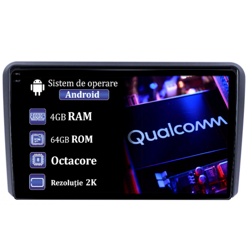Audi - Navigatie dedicata Audi A3 2003-2013, 4GB RAM 64GB ROM, Procesor Qualcomm Octacore, Android 14, Rezolutie 2K, Display QLED 9", DSP, Carplay&Android Auto, SIM 4G