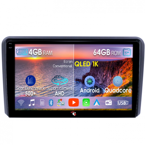 Audi - Navigatie dedicata Audi A3, 4GB RAM 64GB ROM, Octacore, Android 14, Display QLED 1K 9", Carplay&Android Auto, SIM 4G, Ventilator Activ