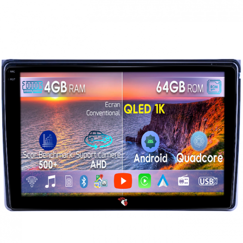 Navigatii Dedicate - Navigatie dedicata Fiat Panda 2003-2012, 4GB RAM 64GB ROM, Octacore, Android 14, Display QLED  9", Carplay&Android Auto, SIM 4G, Ventilator Activ