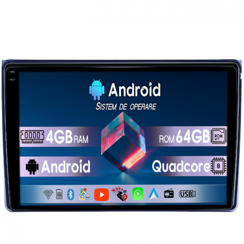 Navigatii Dedicate - Navigatie dedicata Fiat Panda 2003-2012, Android 14, Wireless Carplay si Android auto 4GB RAM 64GB ROM, Display QLED  9inch, Microfon Extern