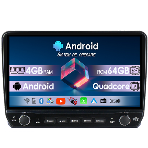 Navigatii Dedicate - Navigatie dedicata Fiat Panda 2003-2012 Tesla cu butoane rotative model 2024, 4GB RAM 64GB ROM, Procesor Quadcore, Android 14, Display QLED 10", DSP, Carplay&Android Auto