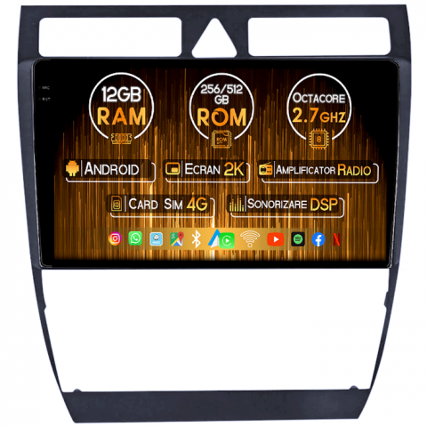 Audi A6 - Navigatie dedicata Audi A6 1997-2005, 12GB RAM 256GB ROM, Android 13, Rezolutie 2K, Display QLED, 9", DSP, Carplay, Android Auto, Internet, Youtube, Waze, Wi Fi, USB