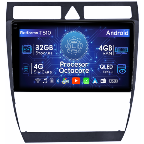 Audi - Navigatie dedicata Audi A6 1997-2005, 4GB RAM 32GB ROM, Octacore, Android 14, Display QLED 1K 9", DSP, Carplay&Android Auto, SIM 4G, Bluetooth, Ventilator Activ