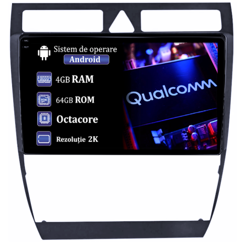 Navigatii Dedicate - Navigatie dedicata Audi A6, C5 1997-2004, 4GB RAM 64GB ROM, Procesor Qualcomm Octacore, Android 14, Rezolutie 2K, Display QLED 9", DSP, Carplay&Android Auto, SIM 4G