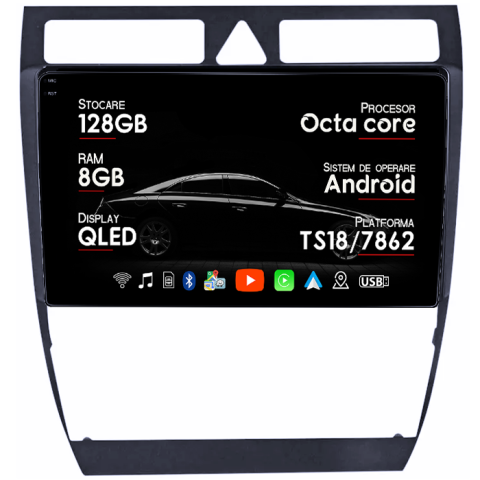 Navigatii Dedicate - Navigatie dedicata Audi A6, C5 1997-2004, 8GB RAM 128GB ROM, Octacore, Platforma TS18, Android 13, Display QLED 9”, Suporta camera 360º, DSP, Carplay&Android Auto, SIM 4G, Ventilator Activ