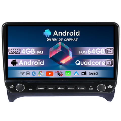 Audi TT - Navigatie dedicata Audi  TT, Tesla cu butoane rotative model 2024, 4GB RAM 64GB ROM, Procesor Quadcore, Android 14, Display QLED 10", DSP, Carplay&Android Auto