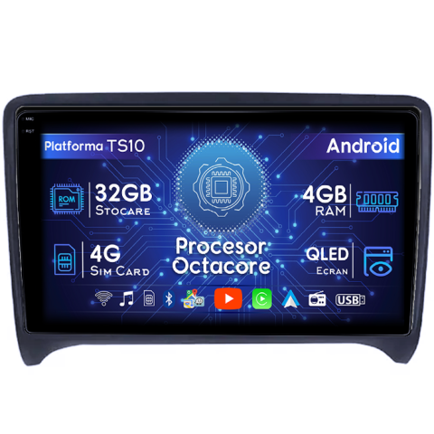 Audi - Navigatie dedicata Audi TT 2006-2015, 4GB RAM 32GB ROM, Octacore, Android 14, Display QLED 1K 9", DSP, Carplay&Android Auto, SIM 4G, Bluetooth, Ventilator Activ