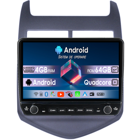 Aveo 2011-2015 - Navigatie dedicata Aveo 2011-2015 Tesla cu butoane rotative model 2024, 4GB RAM 64GB ROM, Procesor Quadcore, Android 14, Display QLED 10", DSP, Carplay&Android Autoze , WI-FI