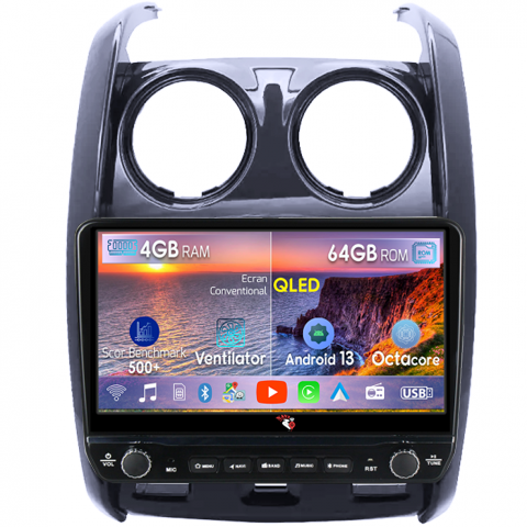 Duster 2015-2020 - Navigatie dedicata Dacia Duster 2015 cu butoane rotative model 2024, 4 GB RAM 64 ROM, Quadcore, Android 13, Display QLED, 9", DSP, Carplay, Android Auto, Internet, Youtube , Waze , WI-FI - Copie