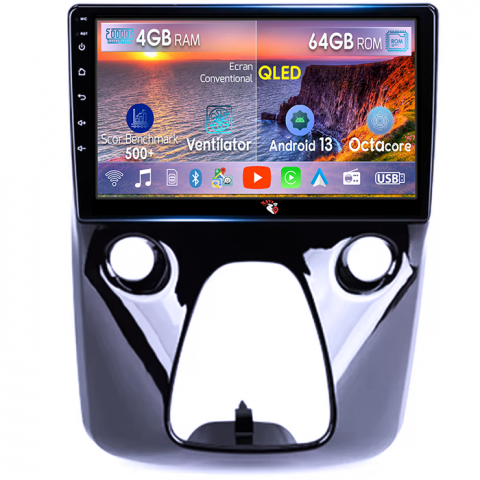 Aygo 2014-2022 - Navigatie dedicata Aygo 2012-2020, 4GB RAM 64GB ROM, Octacore, Android 13, Display QLED 10", DSP, Carplay, Android Auto, SIM 4G
