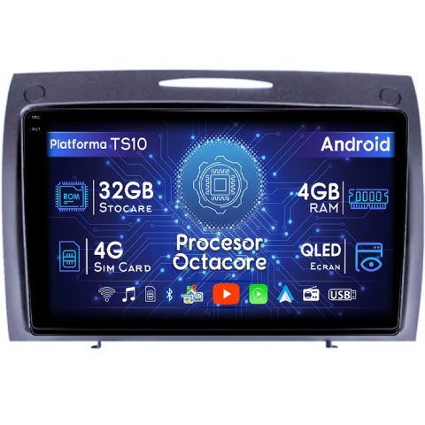 SLK - Navigatie dedicata BENZ SLK 2006-2010, 4GB RAM 32GB ROM, Octacore, Android 14, Display QLED  9", DSP, Carplay&Android Auto, SIM 4G, Bluetooth, Ventilator Activ