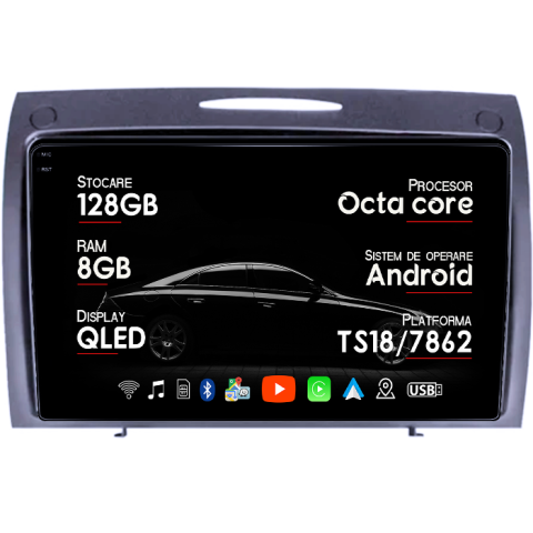 SLK - Navigatie dedicata BENZ SLK 2006-2010, 8GB RAM 128GB ROM, Octacore, Platforma TS18, Android 13, Display QLED 9”, Suporta camera 360º, DSP, Carplay&Android Auto, SIM 4G, Ventilator Activ