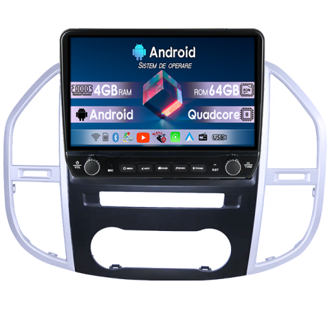 Vito 2016-2019 - Navigatie dedicata Benz Vito 3 2014-2020 Tesla cu butoane rotative model 2024, 4GB RAM 64GB ROM, Procesor Quadcore, Android 14, Display QLED 10", DSP, Carplay&Android Auto