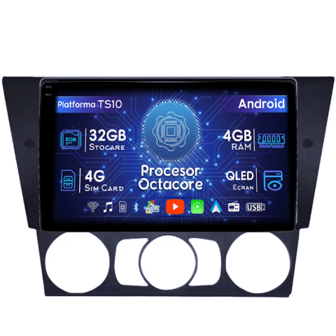 Seria 3 E90 - Navigatie dedicata BMW E90 2004-2013, 4 GB RAM 32 ROM, Android 13, Display QLED  9", DSP, Carplay, Android Auto, Internet, Youtube , Waze , Wi Fi , Usb , Bluetooth