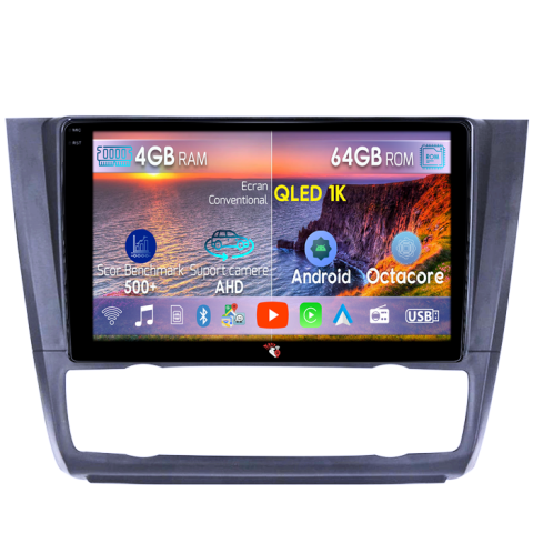 Seria 1 - Navigatie dedicata BMW Seria 1 E81/E87 Clima 2007-2013, 4GB RAM 64GB ROM, Octacore, Android 14, Display QLED  9", DSP, Carplay, Android Auto, Internet, Youtube, Waze, WIFI, Bluetooth