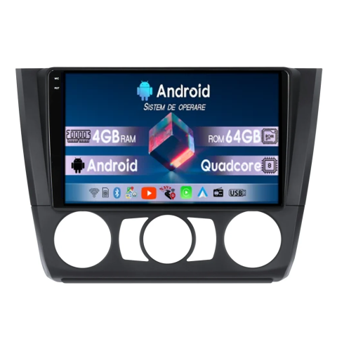 Seria 1 - Navigatie dedicata BMW Seria 1 E81/E87 AC 2007-2013, 4GB RAM 64GB ROM, Quadcore, Android 14, Display QLED  9", DSP, Carplay&Android Auto, Suport camere AHD
