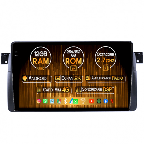 BMW - Navigatie dedicata BMW Seria 3 E46 1999-2006, 12GB RAM 256GB ROM, Android 13, Rezolutie 2K, Display QLED, 9", DSP, Carplay, Android Auto, Internet, Youtube, Waze, Wi Fi, USB