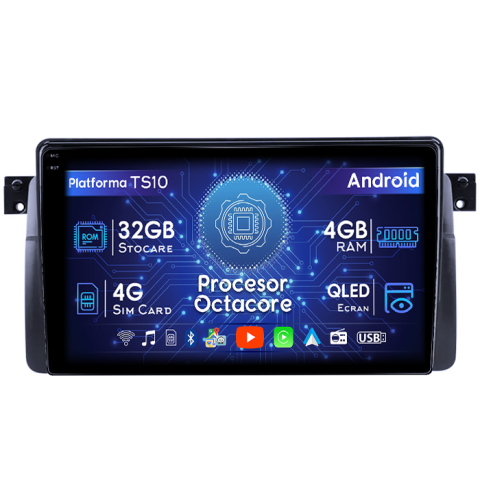Rover - Navigatie dedicata BMW SERIA 3 E46 1999-2006, 4GB RAM 32GB ROM, Octacore, Android 14, Display QLED 1K 9", DSP, Carplay&Android Auto, SIM 4G, Bluetooth, Ventilator Activ