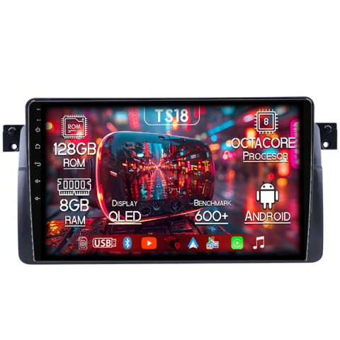 Rover - Navigatie dedicata BMW SERIA 3 E46 1999-2006, 8GB RAM 128GB ROM, Octacore, Platforma TS18, Android 13, Display QLED 9”, Suporta camera 360º, DSP, Carplay&Android Auto, SIM 4G, Ventilator Activ