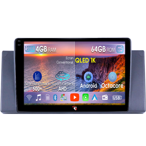 X5 E53 - Navigatie dedicata BMW Seria 5 E39/E53 2000-2006, 4GB RAM 64GB ROM, Octacore, Android 14, Display QLED  9", Carplay&Android Auto, SIM 4G, Ventilator Activ