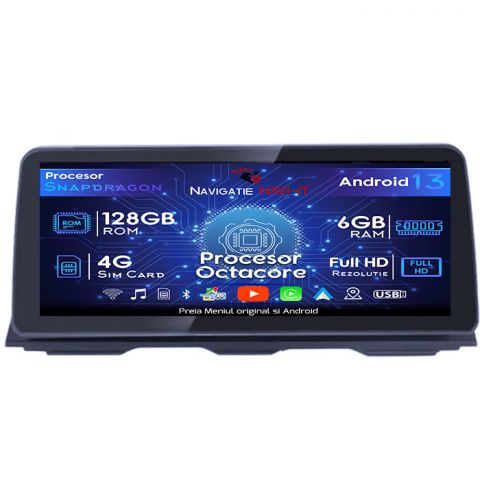 Navigatii Dedicate - Navigatie dedicata BMW Seria 5 F10/F11 2010-2013, Seria 6 F06 2011-2018 CIC, 6GB RAM 128GB ROM, Octacore, Android 14, Display QLED 12.3", DSP, Carplay&Android Auto, SIM 4G -