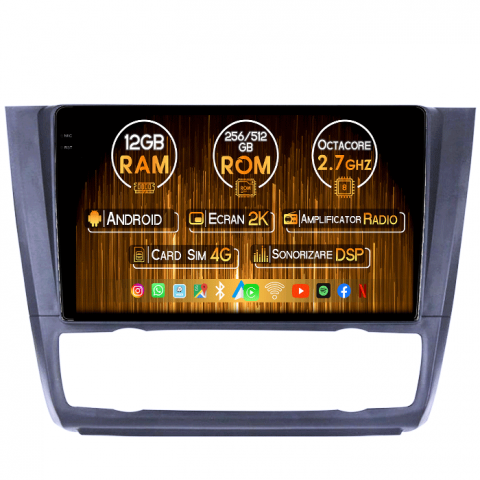 BMW - Navigatie dedicata BMW Seria1 E81/E87 2007-2013, 12GB RAM 256GB ROM, Android 13, Rezolutie 2K, Display QLED, 9", DSP, Carplay, Android Auto, Internet, Youtube, Waze, Wi Fi, USB