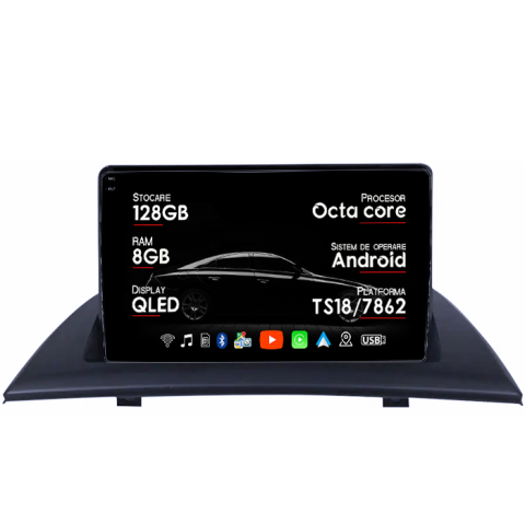 Navigatii Dedicate - Navigatie dedicata BMW X3 E83 2004-2012, 8GB RAM 128GB ROM, Octacore, Platforma TS18, Android 13, Display QLED 9”, Suporta camera 360º, DSP, Carplay&Android Auto, SIM 4G, Ventilator Activ