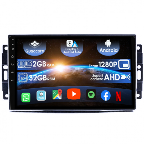Dodge Avenger/Challenger 3/Charger/Dakota/Duragno/Nitro - (Resigilata) Navigatie dedicata Dodge Avenger/Challenger 3/Charger/Dakota/Duragno/Nitro, 2GB RAM 32GB ROM, Quad Core, Display 9" IPS Full HD, Carplay&Android Auto, Android 14, Suport camere AHD