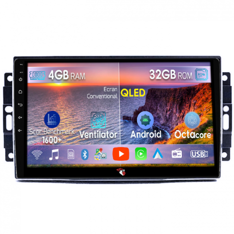 Dodge Avenger/Challenger 3/Charger/Dakota/Duragno/Nitro - Navigatie dedicata Dodge Avenger/Challenger 3/Charger/Dakota/Duragno/Nitro, 4GB RAM 32GB ROM, Octacore, Android 14, Display QLED 1K 9", DSP, Carplay&Android Auto, SIM 4G, Bluetooth, Ventilator Activ
