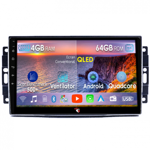 Dodge Avenger/Challenger 3/Charger/Dakota/Duragno/Nitro - Navigatie dedicata Dodge Avenger/Challenger 3/Charger/Dakota/Duragno/Nitro, 4GB RAM 64GB ROM, Quadcore, Android 14, Display QLED 1K, 9", DSP, Carplay&Android Auto, Suport camere AHD