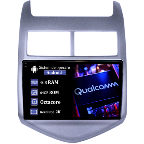 Navigatii Dedicate - Navigatie dedicata Chevrolet Aveo 2010-2015, 4GB RAM 64GB ROM, Procesor Qualcomm Octacore, Android 14, Rezolutie 2K, Display QLED 9", DSP, Carplay&Android Auto, SIM 4G