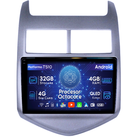 Aveo 2011-2015 - Navigatie dedicata Chevrolet Aveo 2011-2015, 4GB RAM 32GB ROM, Octacore, Android 14, Display QLED 1K 9", DSP, Carplay&Android Auto, SIM 4G, Bluetooth, Ventilator Activ