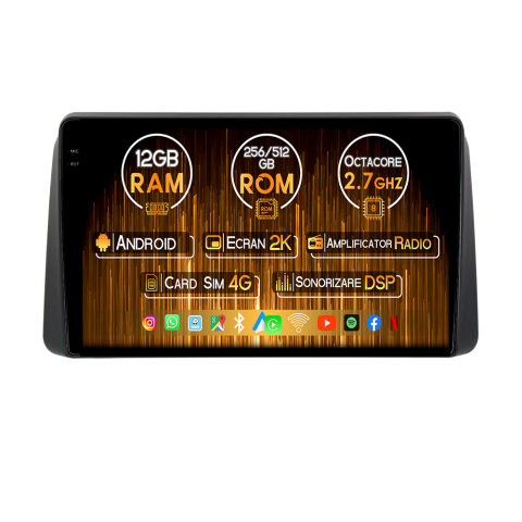 CHRYSLER - Navigatie dedicata Chrysler Grand Voyager 2011-2015, 12GB RAM 256GB ROM, Android, Rezolutie 2K, Display QLED, 9", DSP, Carplay, Android Auto, Internet, Youtube, Waze, Wi Fi, USB