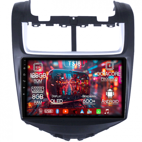 Aveo 2014-2017 - Navigatie dedicata Chevrolet Aveo 2014-2017, 8GB RAM 128GB ROM, Octacore, Platforma TS18, Android 13, Display QLED 9”, Suporta camera 360º, DSP, Carplay&Android Auto, SIM 4G, Ventilator Activ