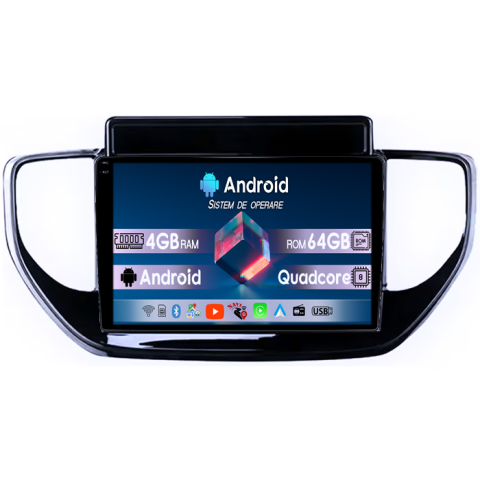 Solaris 2 2020-2021 - Navigatie dedicata Hyundai Solaris 2 2020-2021, 4GB RAM 64GB ROM, Quadcore, Android 14, Display QLED  9", DSP, Carplay&Android Auto, Suport camere AHD