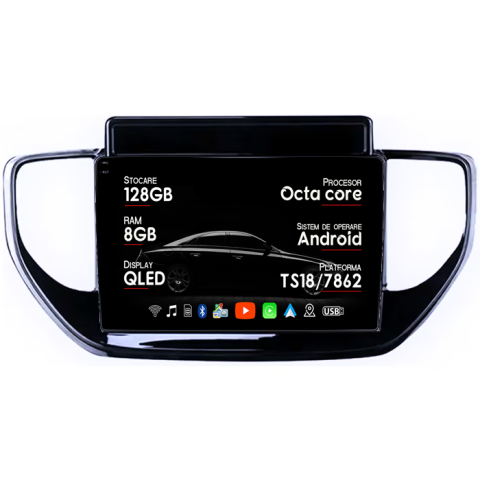 Solaris 2 2020-2021 - Navigatie dedicata Hyundai Solaris 2 2020-2021, 8GB RAM 128GB ROM, Octacore, Platforma TS18, Android 14, Display QLED 9", Suporta camera 360", DSP, Carplay&AndroidAuto