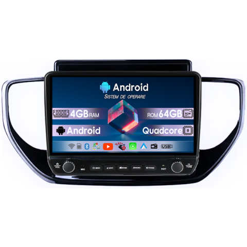Solaris 2 2020-2021 - Navigatie dedicata Hyundai Solaris 2 2020-2021 Tesla Cu Butoane Rotative Model 2024, 4GB RAM 64GB ROM, Procesor Quadcore, Android 14, Display QLED 10", DSP, Carplay&AndroidAuto