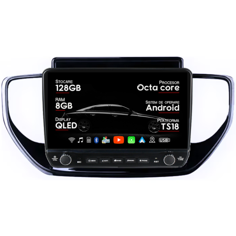 Navigatii Dedicate - Navigatie dedicata Hyundai Solaris 2 2020-2021 Tesla Cu Butoane Rotative Model 2024, ANDROID 13, 10 inch , 8+128GB, Internet, Aplicatii, Waze, GPS