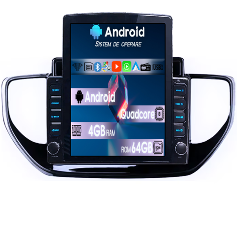 Solaris 2 2020-2021 - Navigatie dedicata Hyundai Solaris 2 2020-2021 Tesla Style, 4GB RAM 64GB ROM, Procesor Quadcore, Android 14, Display QLED 9.7", DSP, Carplay&Android Auto