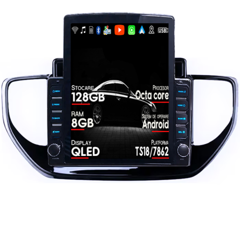 Navigatii Dedicate - Navigatie dedicata Hyundai Solaris 2 2020-2021 Tesla Style, ANDROID 13, 9.7 inch , 8+128GB, Internet, Aplicatii, Waze, GPS